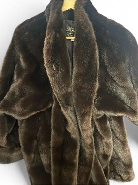 Vintage Women's Dark Brown Faux Fur Coat made in Paris